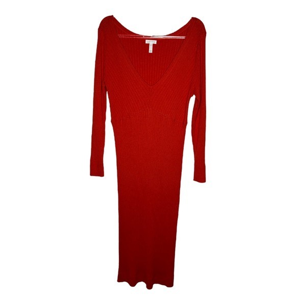 Leith Womens Ribbed Sweater Midi Dress Plus Size 2X Red V-Neck Side Slit‎ NWOT - Picture 2 of 6